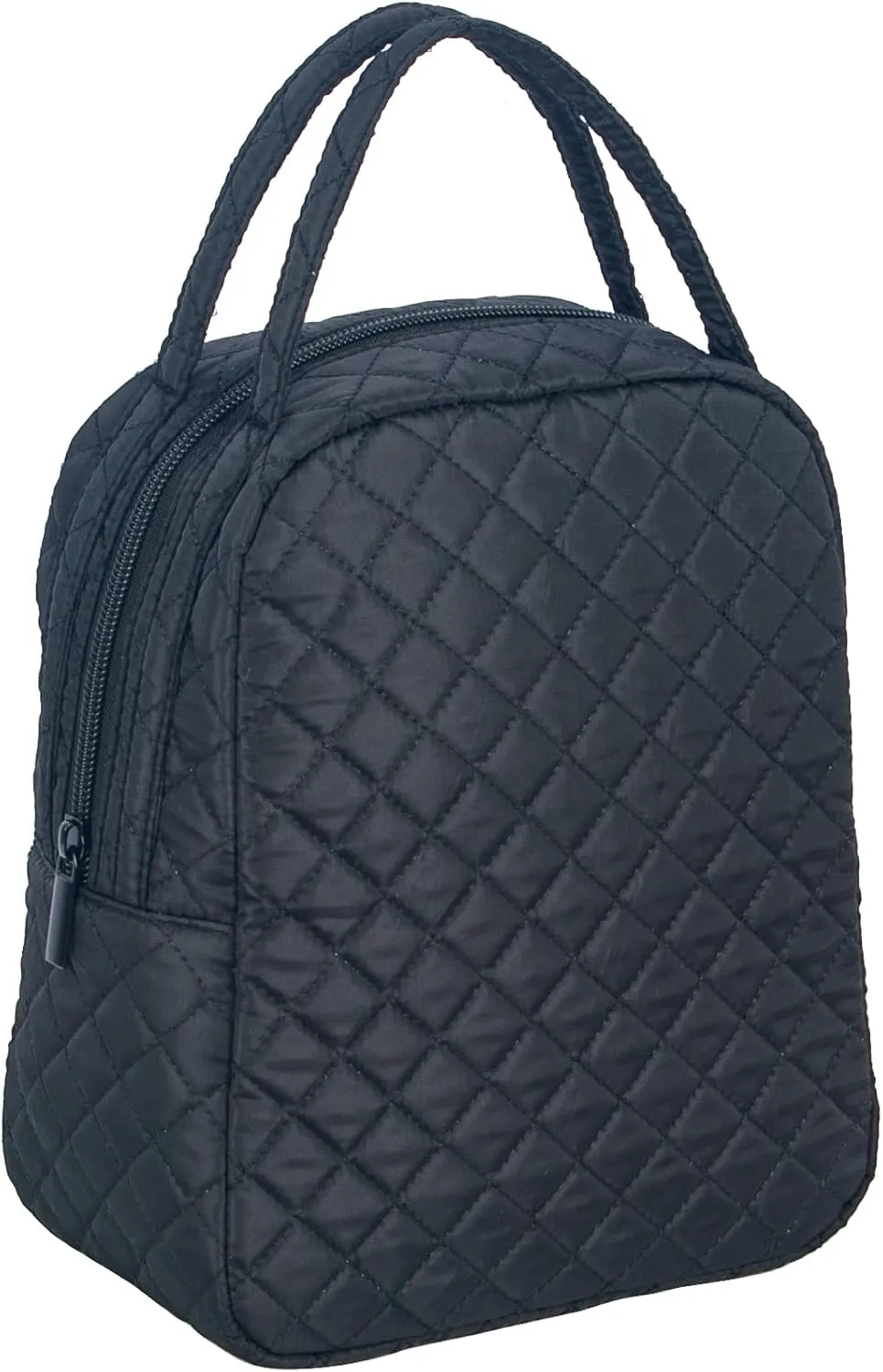 Machine Washable Women Cute Quilted Fabric Insulated Reusable Cooler Lunch Tote Bag Adult Thermal Lunch Box Storage Bag for work,Picnic, Beach (Black)