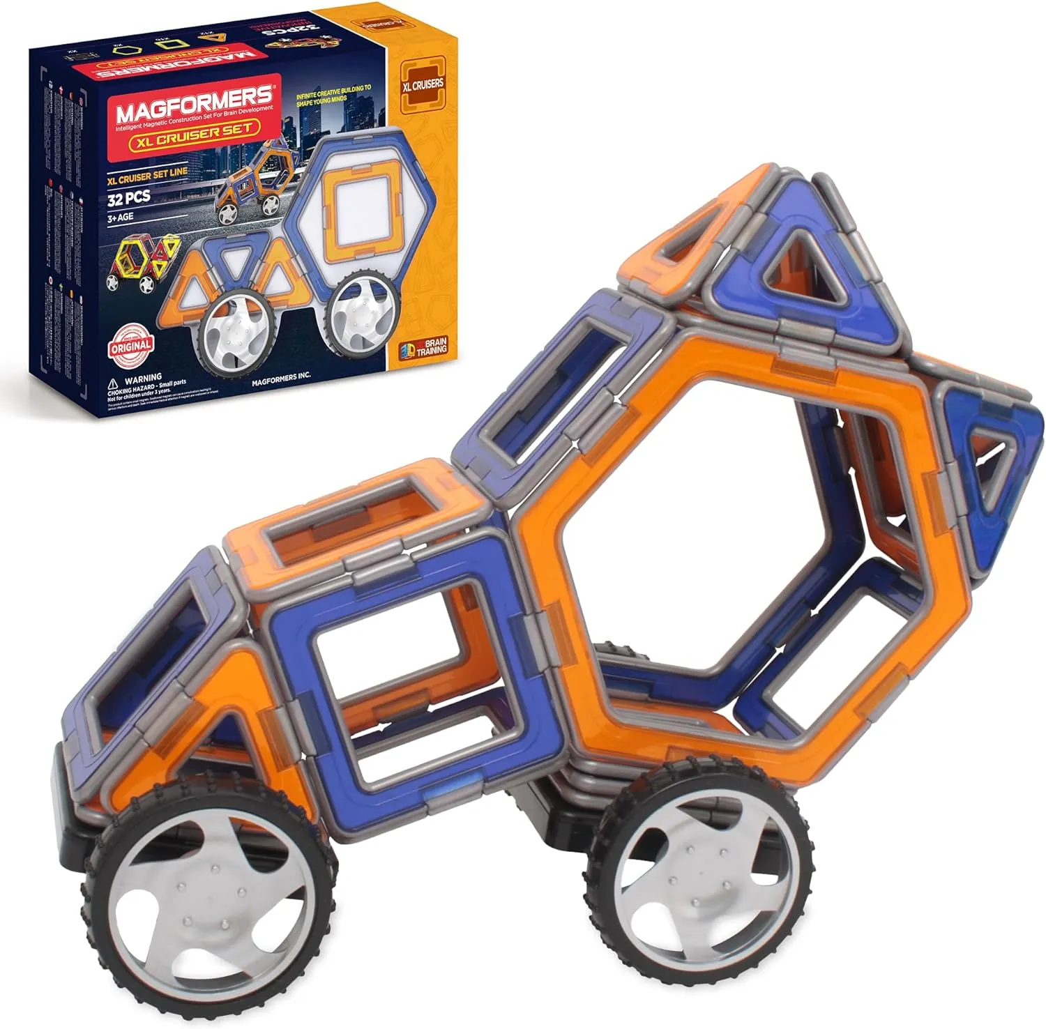Magformers XL Cruisers 32PC Set - Magnetic Tiles Building Blocks, Educational Kit, STEM Toy Set - Magnetic Building Tiles for Kids to Develop Problem-Solving Abilities and Shape Recognition
