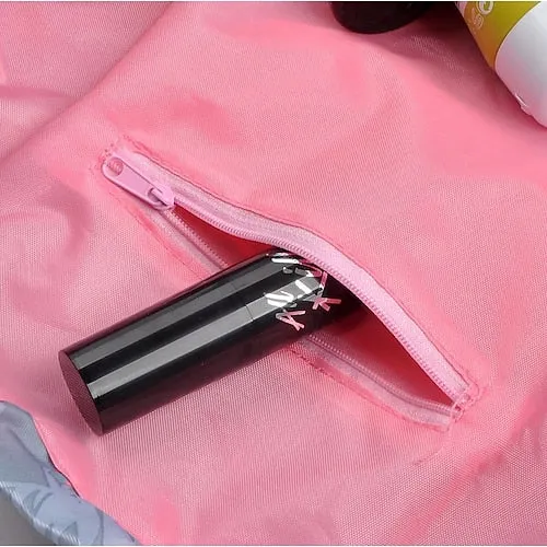 Magic Cosmetics Pouch Black Drawstring Cosmetic Bag for Women, Portable Waterproof Makeup Bag Organizer with Pearl Handle Chain, Travel Toiletry Beauty Case