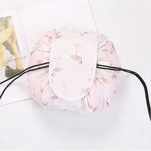 Magic Cosmetics Pouch Black Drawstring Cosmetic Bag for Women, Portable Waterproof Makeup Bag Organizer with Pearl Handle Chain, Travel Toiletry Beauty Case