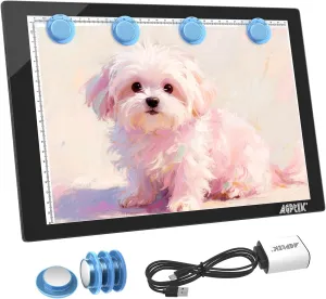 Magnetic A4 LED Artcraft Tracing Light Pad 4 Light Box Ultra-Thin Physical Buttons Control with Memory Function USB Powered Pad Animation,Sketching,Designing,Stencilling X-ray Viewing W/USB Adapter
