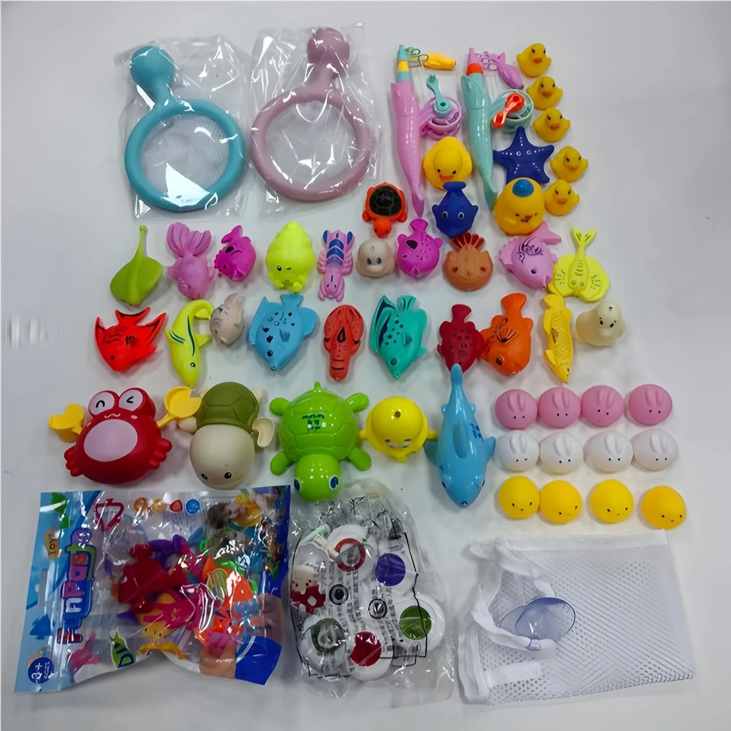 Magnetic Fishing Game for Kids 3-5, 63PCS Bath Toys, Glow Fish Wind-Up Toy Squeez Ducks with Fishing Pole/Net for Pool Bathtub Water Table, Gift for Boys Girls Birthday Christmas (Bath Toys 63 PCS)