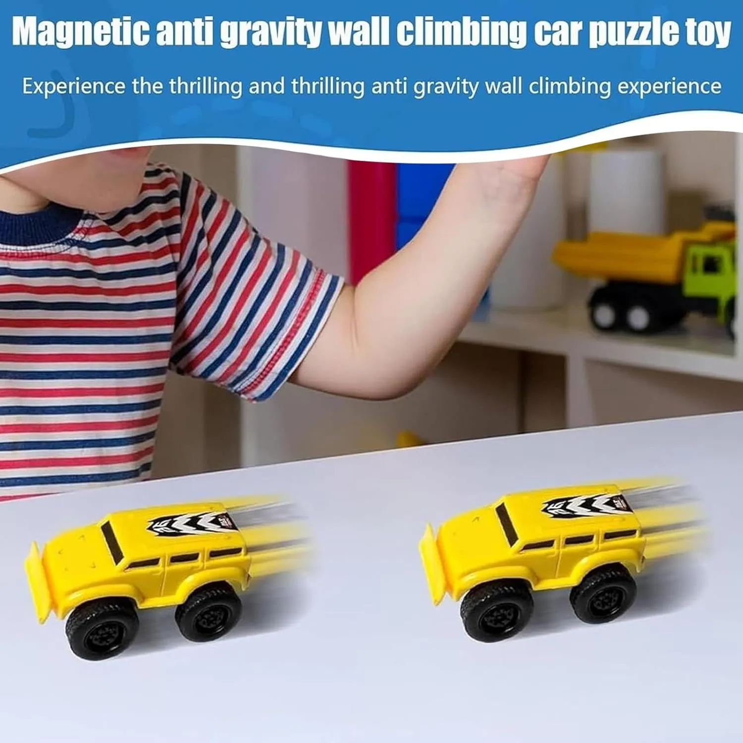 Magnetic Wall Climbing Toy Car,Emboadlie Magnetic Levitation Car That Drives on The Wall and Ceiling,Educational Decompression Anti-Gravitys Inertial Cars,Pull-Back Racer with Track(3*Car)