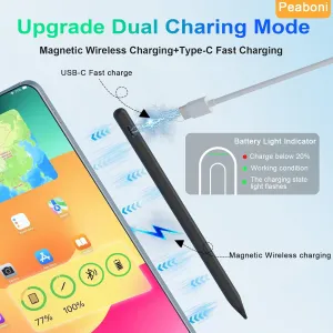 Magnetic Wireless Charging Pencil 2nd Generation for iPad 2018-2023 Model Compatible with Apple iPad Pro11 in 1/2/3/4,iPad Pro 12.9 in 3/4/5/6,iPad Air 3/4/5,iPad Mini 5/6,iPad 6/7/8/9/10 Black