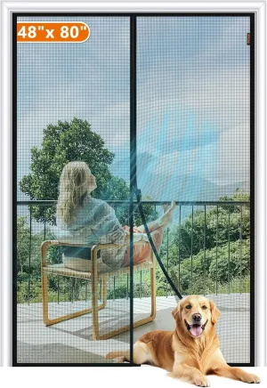 MAGZO Magnetic Screen Door Fit Door Size 48 x 80 Inch, Screen Size 50" x 81" Strong Magnets Door Mesh, Reinforced Fiberglass Door Net for Patio Door, Gray