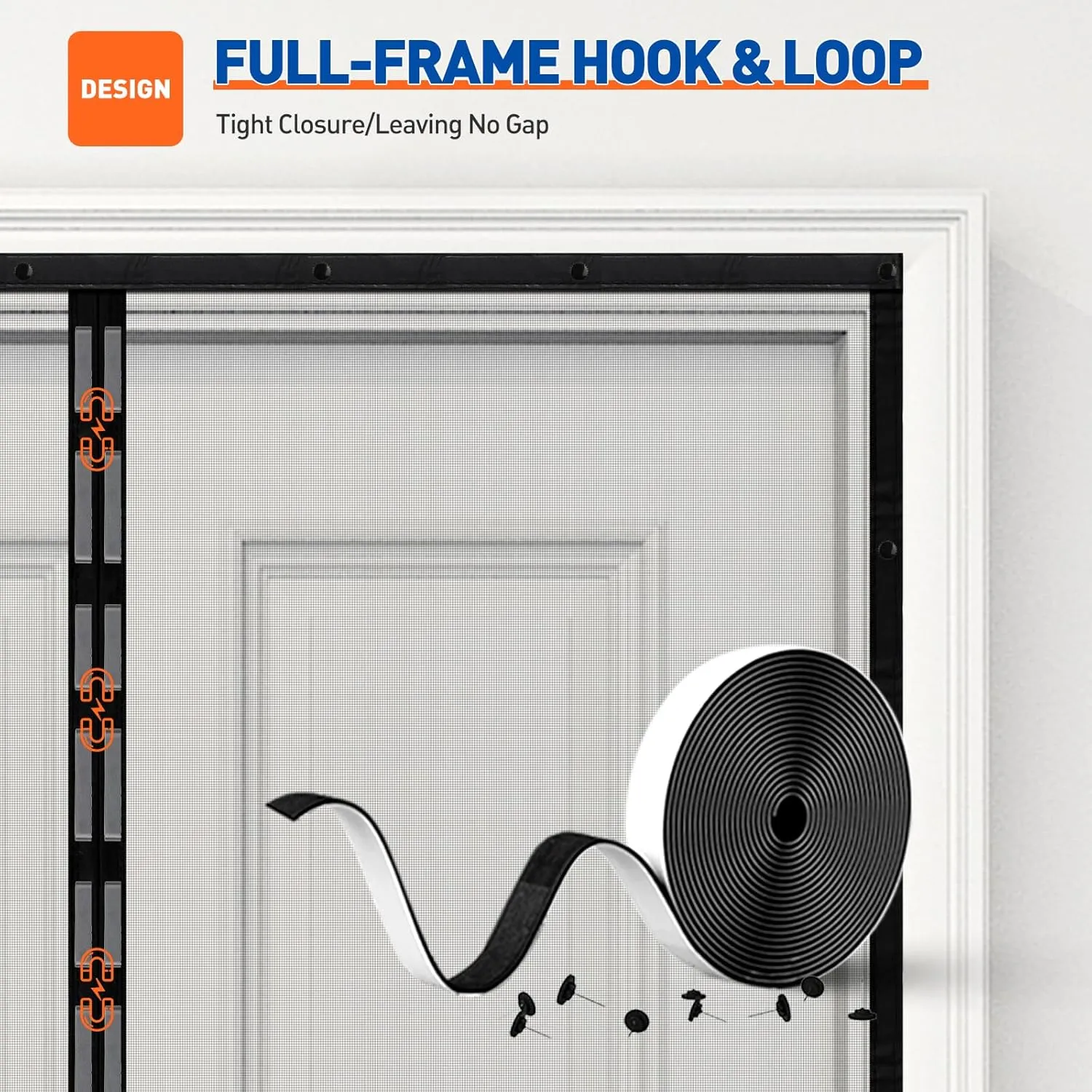 MAGZO Magnetic Screen Door Fit Door Size 60 x 80 Inch, Screen Size 62" x 81" Strong Magnet French Style Mesh, Heavy Duty Fiberglass Mesh with Hook & Loop for Sliding Entrance, Gray