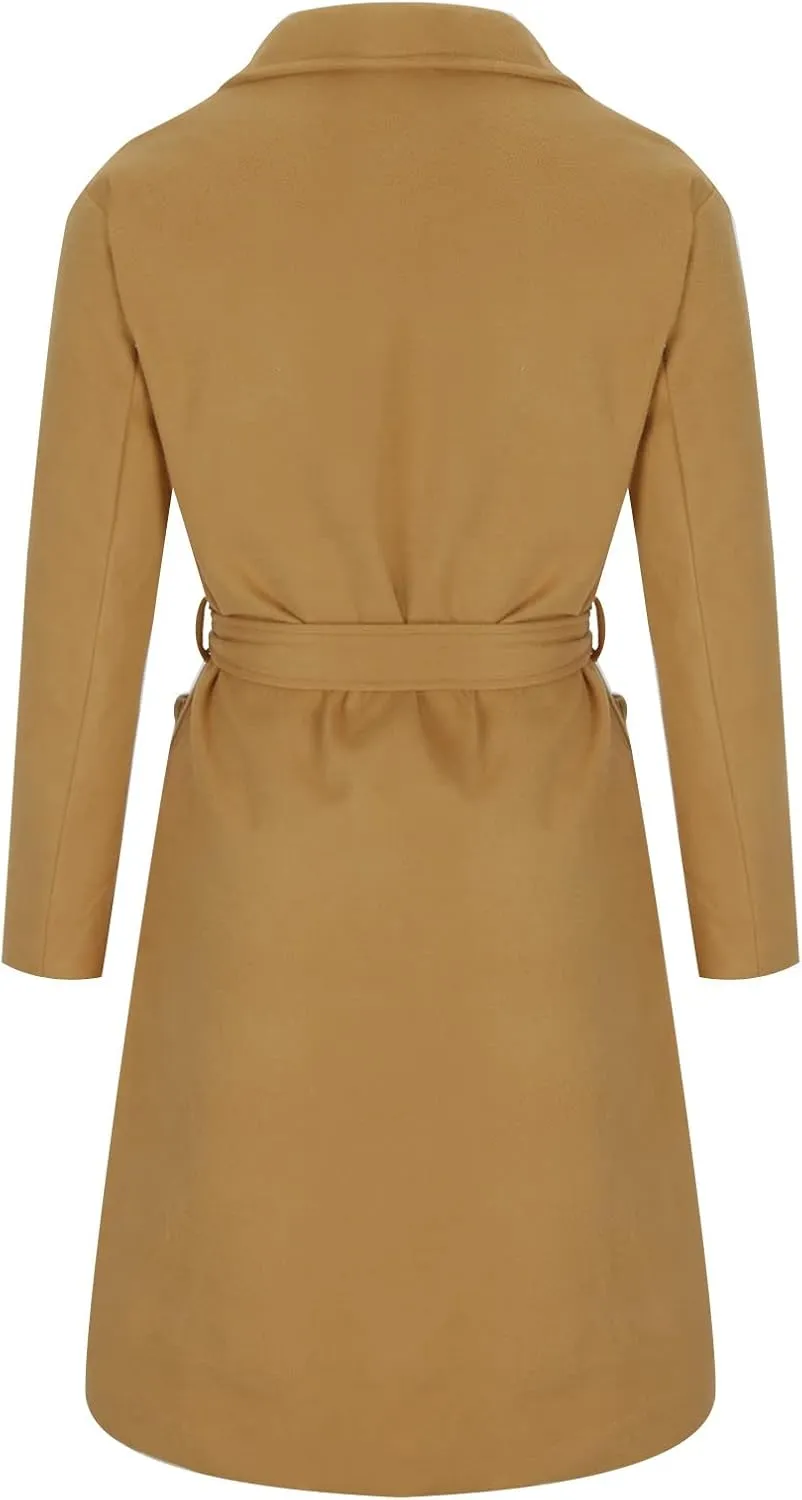 maisdgop Women's Trench Coats Open Front Woolen Cloth Overcoat Thick Long Sleeve Jackets Soft Mid Length Lapel Windbreaker