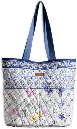 Maison d' Hermine Shopping Bag Cotton Quilted Tote Bag with Zipper Pockets & Small Pouch Grocery Bag for Work Travel Lunch