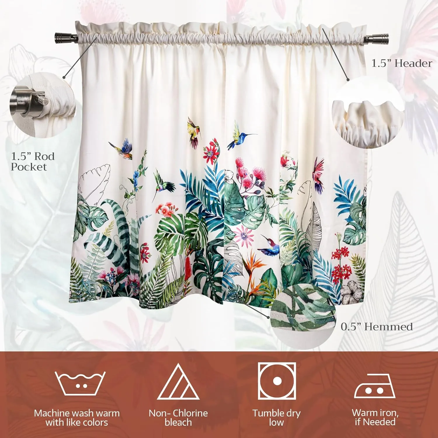 Maison d'Hermine Kitchen Curtains Sets for Windows 100% Cotton Set of Kitchen Curtains Valances for Cafe Home [2 Tiers (28"X36") and 1 Valance (56"X18")] - Gifts for Mothers Day (Tropiques)