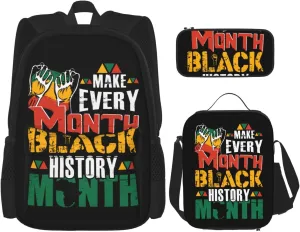 Make Every Month Black History Month Multifunctional Pocket Backpack Crossbody Lunch Bag Pencil Case 3Pcs Set Large Capacity Backpack