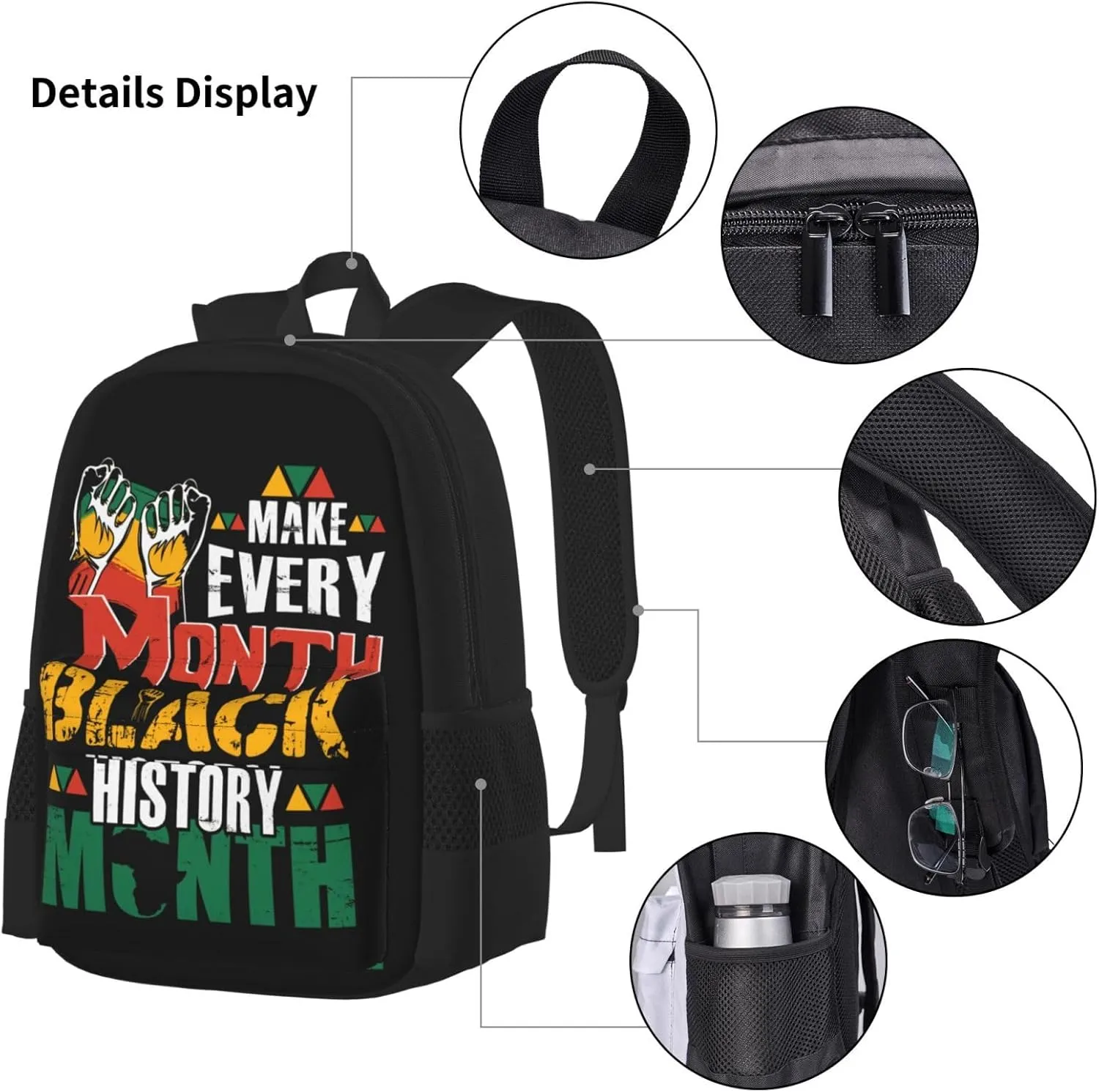 Make Every Month Black History Month Multifunctional Pocket Backpack Crossbody Lunch Bag Pencil Case 3Pcs Set Large Capacity Backpack