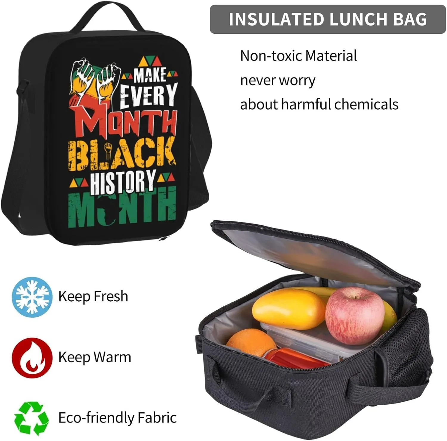 Make Every Month Black History Month Multifunctional Pocket Backpack Crossbody Lunch Bag Pencil Case 3Pcs Set Large Capacity Backpack