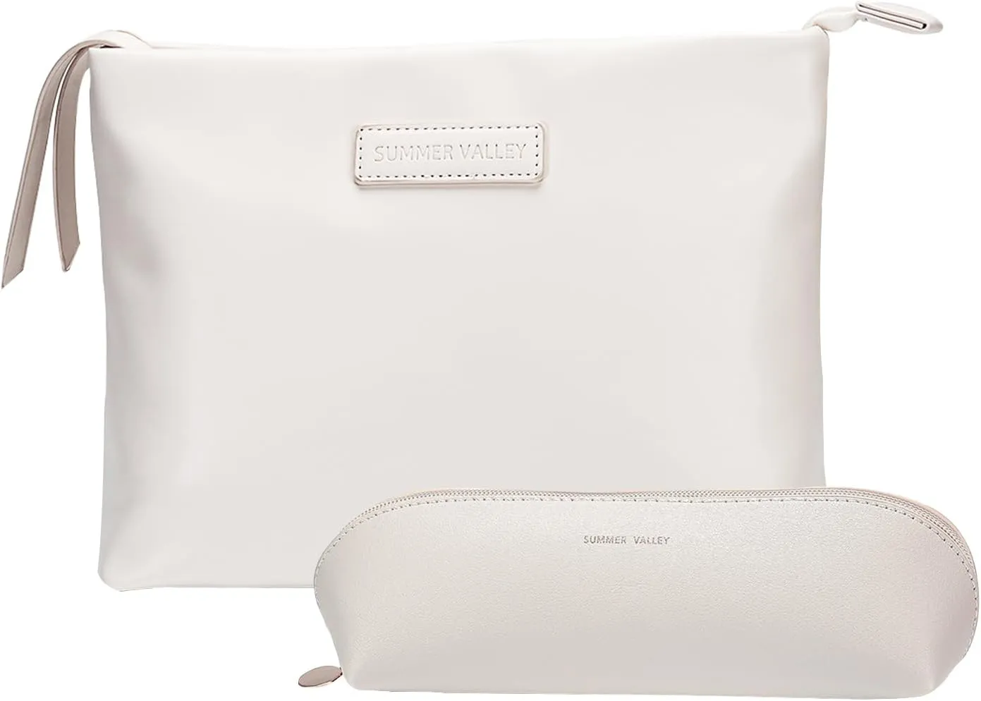 Make Up Bag, Makeup Bag For Women, Waterproof PU Leather Cosmetic Bag, Makeup Bag Organizer, Large Envelop Handbag for Women, Travel Makeup Bag, Cute Portable Clutch Purse Bag (Cream)