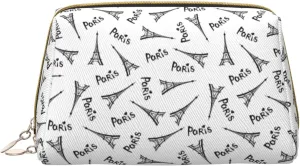Makeup Bag, Cosmetic Bags Travel Toiletry Bag for Women, Eiffel Tower Paris Leather Large Capacity Makeup Bag Organizer, Water-Resistant Makeup Pouch Toiletry Bag for Women