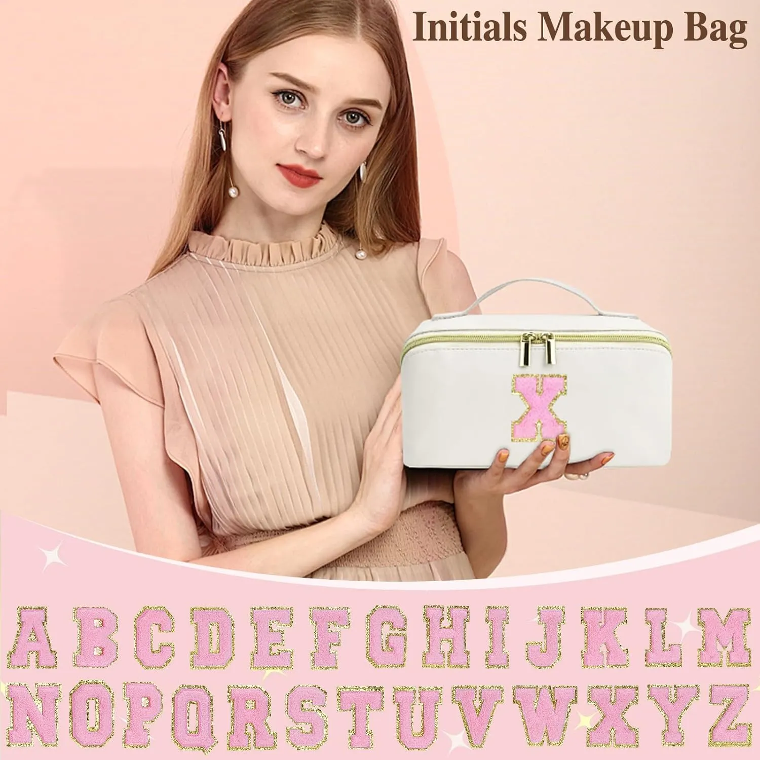 Makeup Bag for Women, PU Leather Travel Toiletry Bags, Initial Make Up Cosmetic Pouch for Teen Girls, Wide Open Portable Skincare Bag, Personalized Birthday Graduation Gifts Ideal,