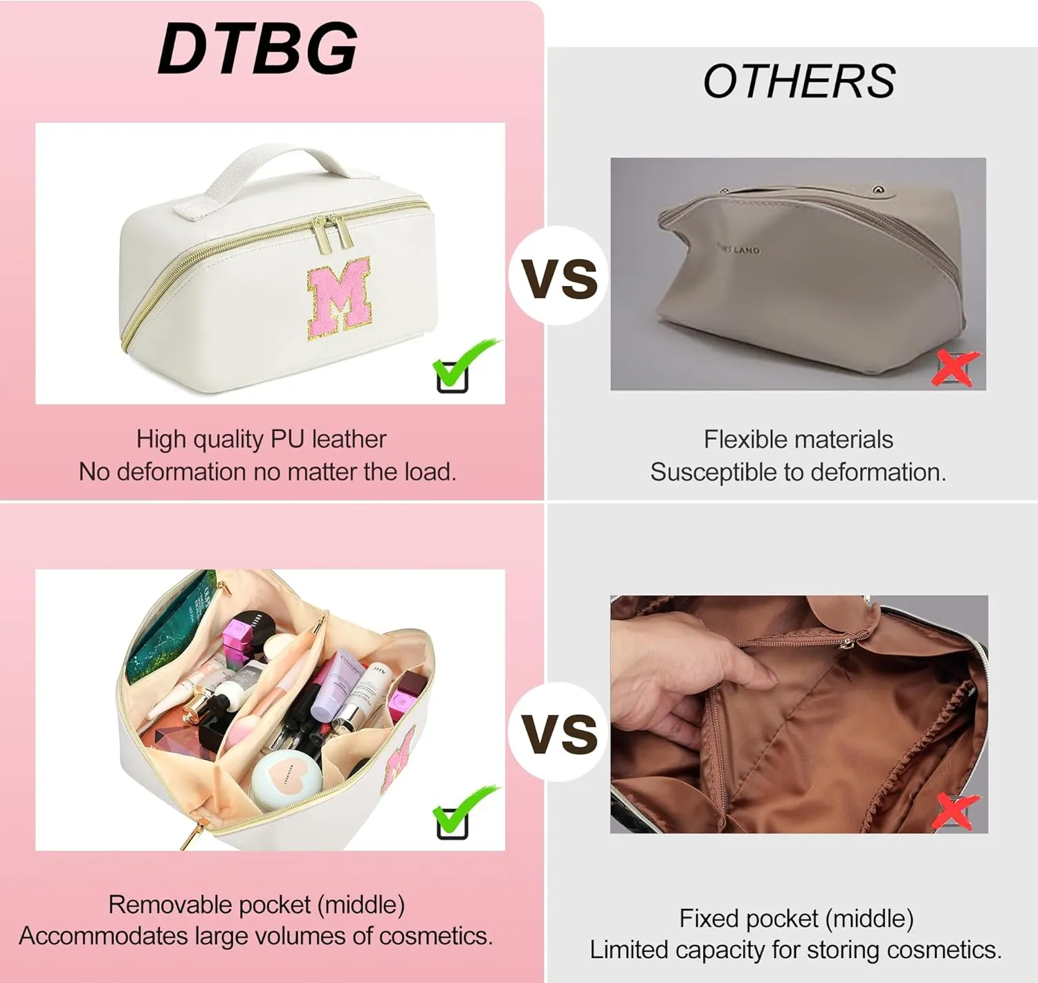 Makeup Bag for Women, PU Leather Travel Toiletry Bags, Initial Make Up Cosmetic Pouch for Teen Girls, Wide Open Portable Skincare Bag, Personalized Birthday Graduation Gifts Ideal,