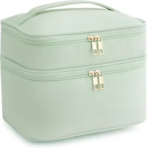Makeup Bag for Women X-Large Travel Makeup Bag Organizer Portable Toiletry Bag Cute Makeup Bags Waterproof Leather Cosmetic Bag Makeup Case with Removable Dividers, Green