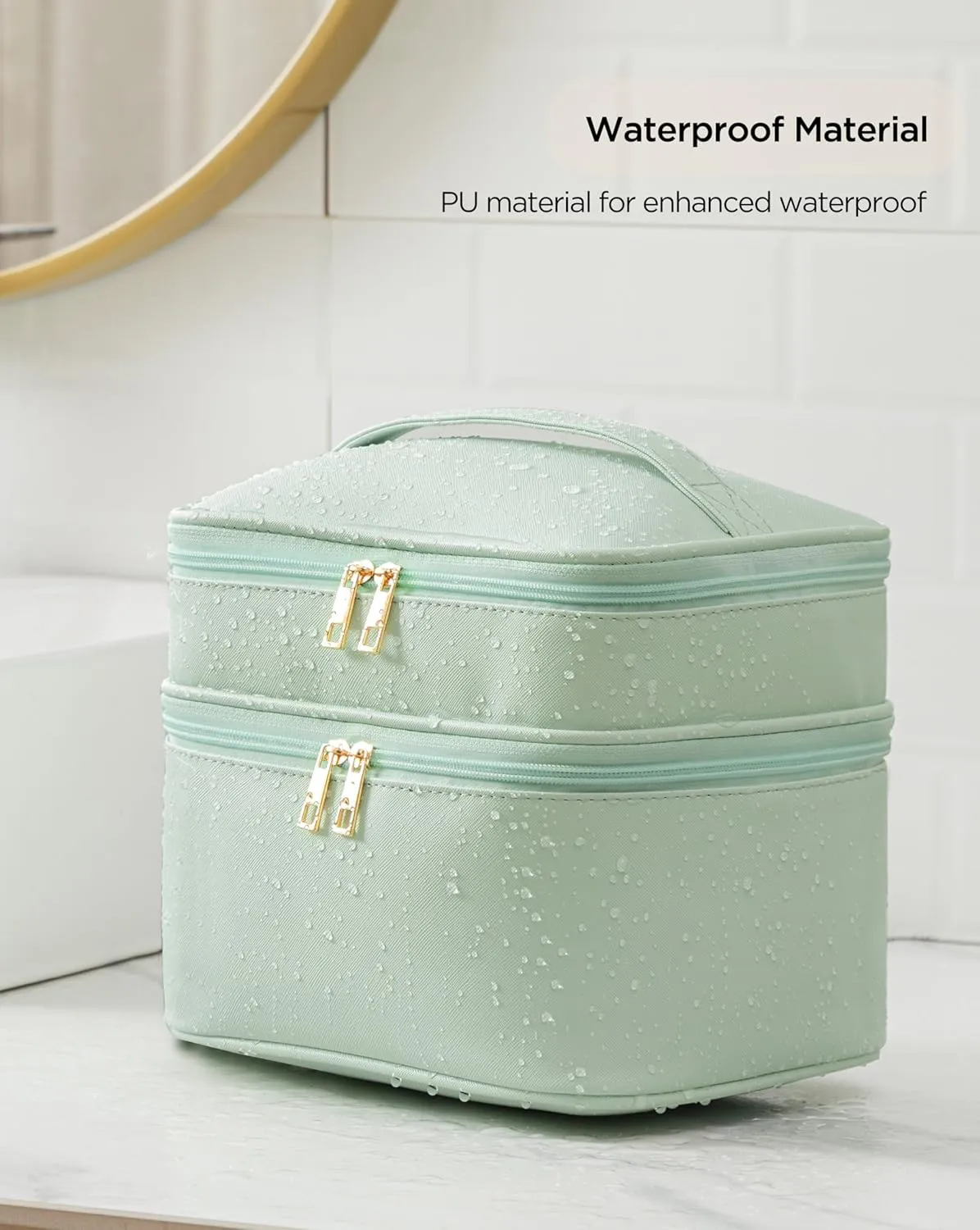 Makeup Bag for Women X-Large Travel Makeup Bag Organizer Portable Toiletry Bag Cute Makeup Bags Waterproof Leather Cosmetic Bag Makeup Case with Removable Dividers, Green