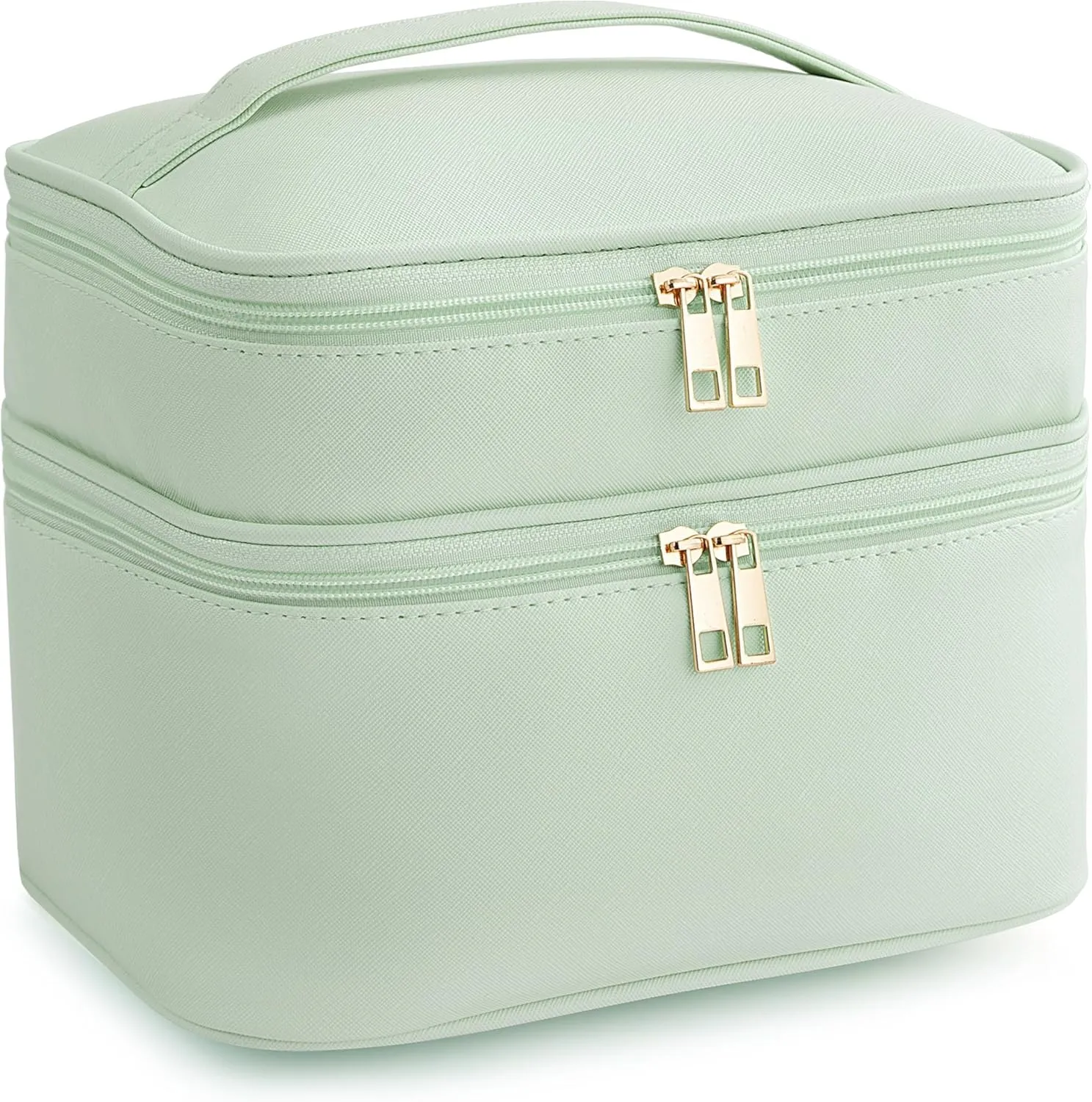 Makeup Bag for Women X-Large Travel Makeup Bag Organizer Portable Toiletry Bag Cute Makeup Bags Waterproof Leather Cosmetic Bag Makeup Case with Removable Dividers, Green