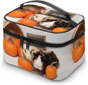 Makeup Bag Guinea Pigs Pumpkin Cosmetic Bag for Women, Beauty Zipper Makeup Organizer PU Leather Waterproof Toiletry Train Case Thanksgiving Cute