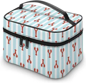 Makeup Bag Red Lobster Crawfish Cosmetic Bag for Women Beauty Zipper Makeup Organizer PU Leather Waterproof Toiletry Train Case Cute Marine Pattern