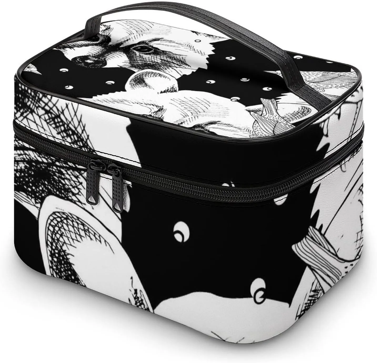 Makeup Bag Serious Raccoons with Bird Cosmetic Bag for Women Beauty Zipper Makeup Organizer PU Leather Waterproof Toiletry Train Case
