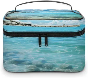 Makeup Bag Travel Cosmetic Bag for Women Scenic Sea Water Makeup Pouch for Purse Large Makeup Organizer Case Receiving Bag