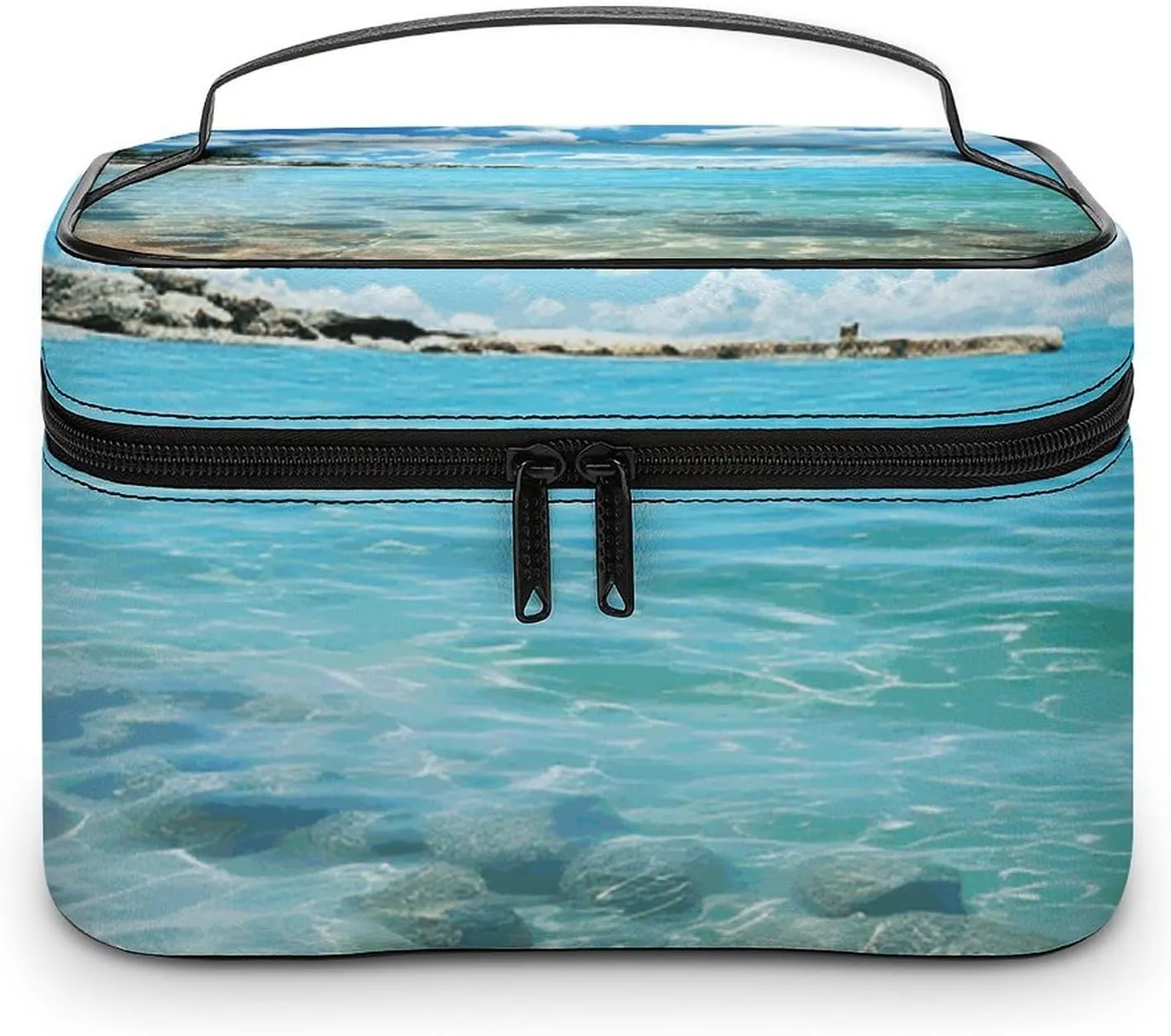 Makeup Bag Travel Cosmetic Bag for Women Scenic Sea Water Makeup Pouch for Purse Large Makeup Organizer Case Receiving Bag
