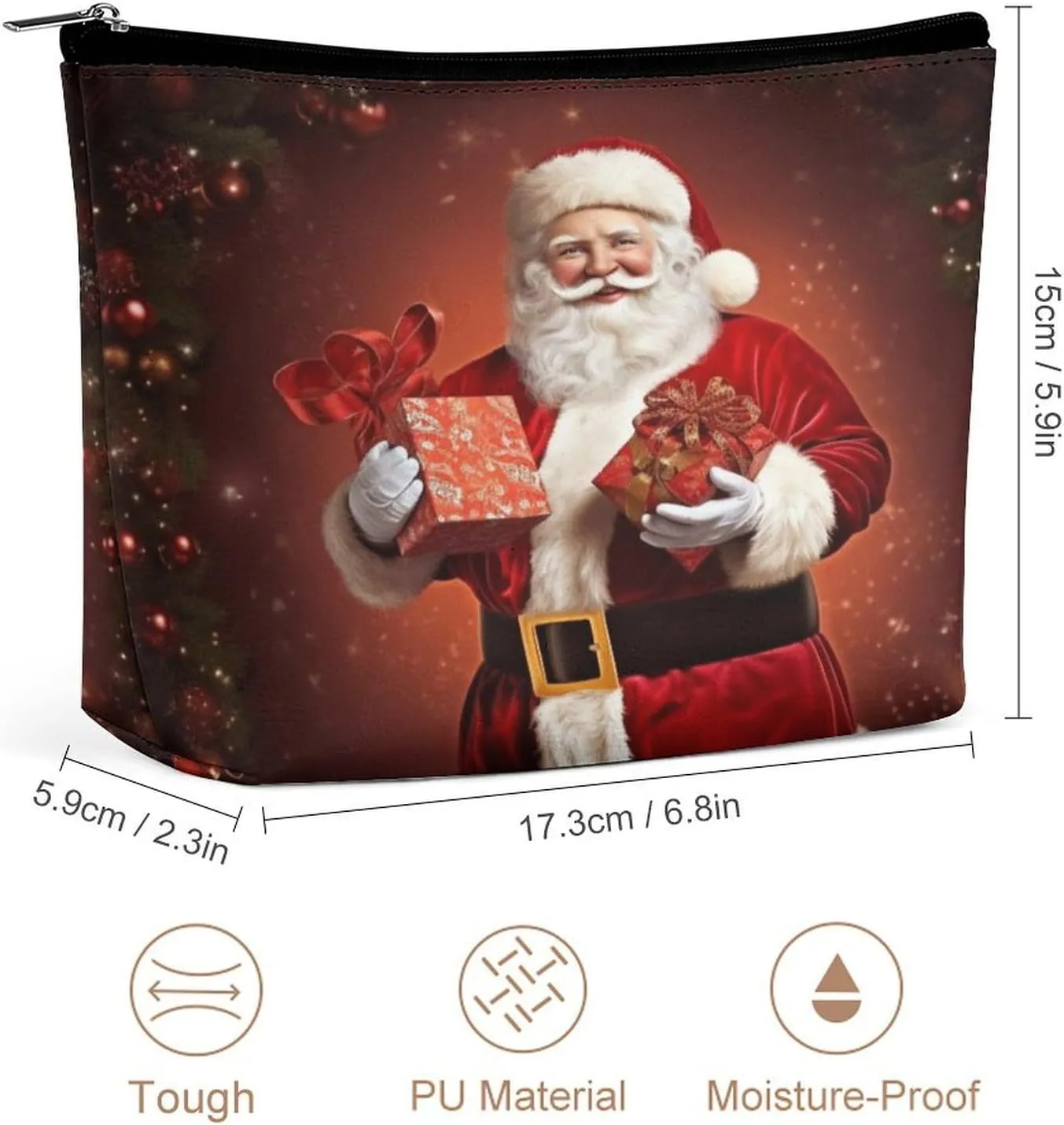 Makeup Bag Travel Cosmetic Bag Portable Lovely Santa Claus Holding Present Toiletry Bag Large Capacity Zipper Pouch Makeup Organizer Case Waterproof Toiletry Pouch for Women Men
