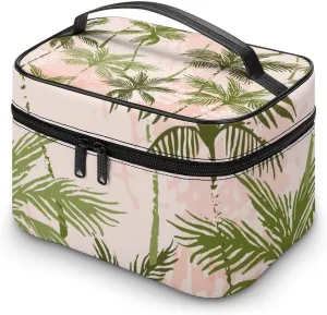 Makeup Bag Tropics Palm Trees Cosmetic Bag for Women Beauty Zipper Makeup Organizer PU Leather Waterproof Toiletry Train Case Summer Beach
