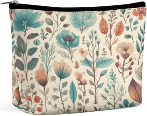 Makeup Bags Large Capacity Cosmetic Bags for Women Flowers And Leaves Open Flat Toiletry Bag Waterproof Makeup Pouch Portable Cosmetic Organizer Makeups Train for Travel Gift