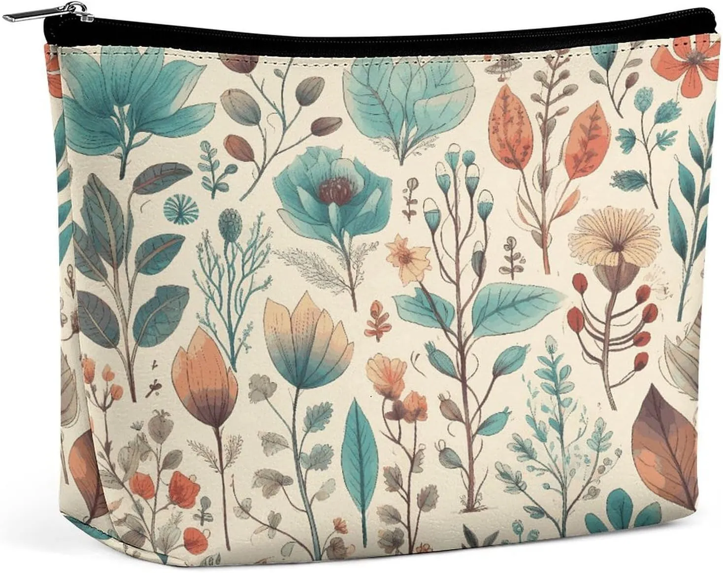 Makeup Bags Large Capacity Cosmetic Bags for Women Flowers And Leaves Open Flat Toiletry Bag Waterproof Makeup Pouch Portable Cosmetic Organizer Makeups Train for Travel Gift