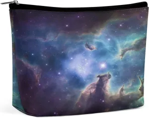 Makeup Bags Large Capacity Cosmetic Bags for Women Universe Galaxy Space Open Flat Toiletry Bag Waterproof Makeup Pouch Portable Cosmetic Organizer Makeups Train for Travel Gift