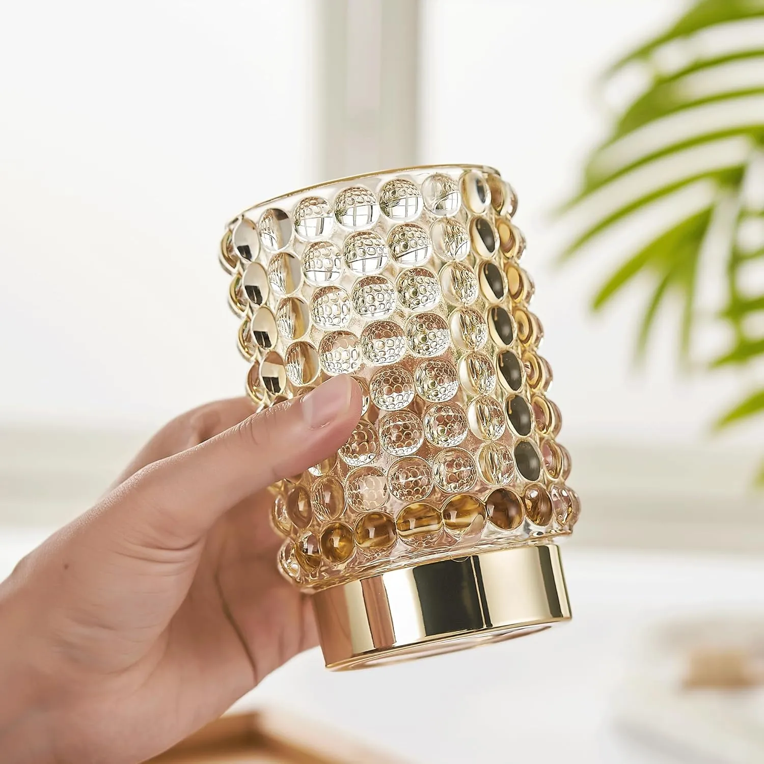 Makeup Brush Holder Organizer,Toothbrush Holders,Desk Pen Pencil Holder,Multifunctional Vintage Glass Brush Cup(A38-3-US/Gold/L)