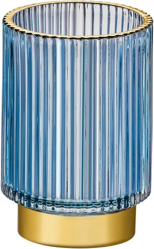 Makeup Brush Holder Organizer,Toothbrush Holders,Desk Pen Pencil Holder,Multifunctional Vintage Glass Brush Cup（L/Blue/A3-8-US）