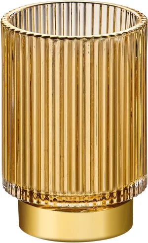 Makeup Brush Holder Organizer,Toothbrush Holders,Desk Pen Pencil Holder,Multifunctional Vintage Glass Brush Cup（L/Gold/A3-7-US）