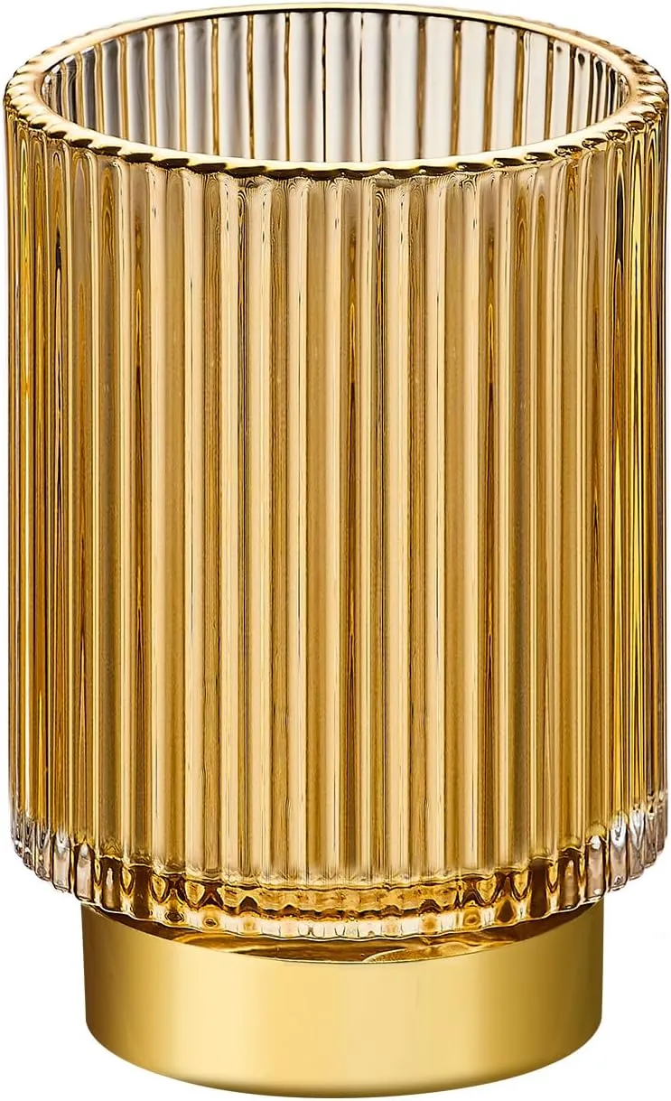 Makeup Brush Holder Organizer,Toothbrush Holders,Desk Pen Pencil Holder,Multifunctional Vintage Glass Brush Cup（L/Gold/A3-7-US）