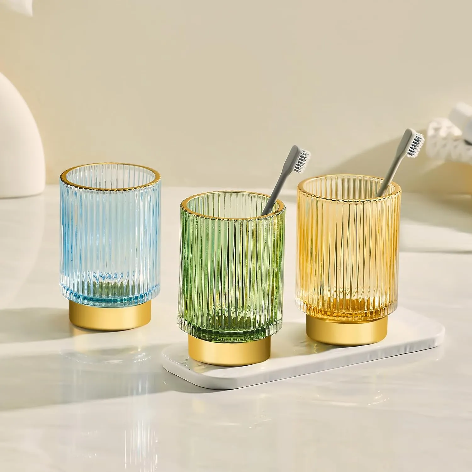 Makeup Brush Holder Organizer,Toothbrush Holders,Desk Pen Pencil Holder,Multifunctional Vintage Glass Brush Cup（L/Green/A3-6-US）