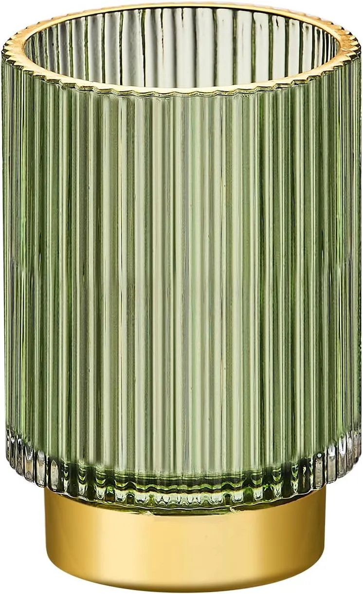 Makeup Brush Holder Organizer,Toothbrush Holders,Desk Pen Pencil Holder,Multifunctional Vintage Glass Brush Cup（L/Green/A3-6-US）