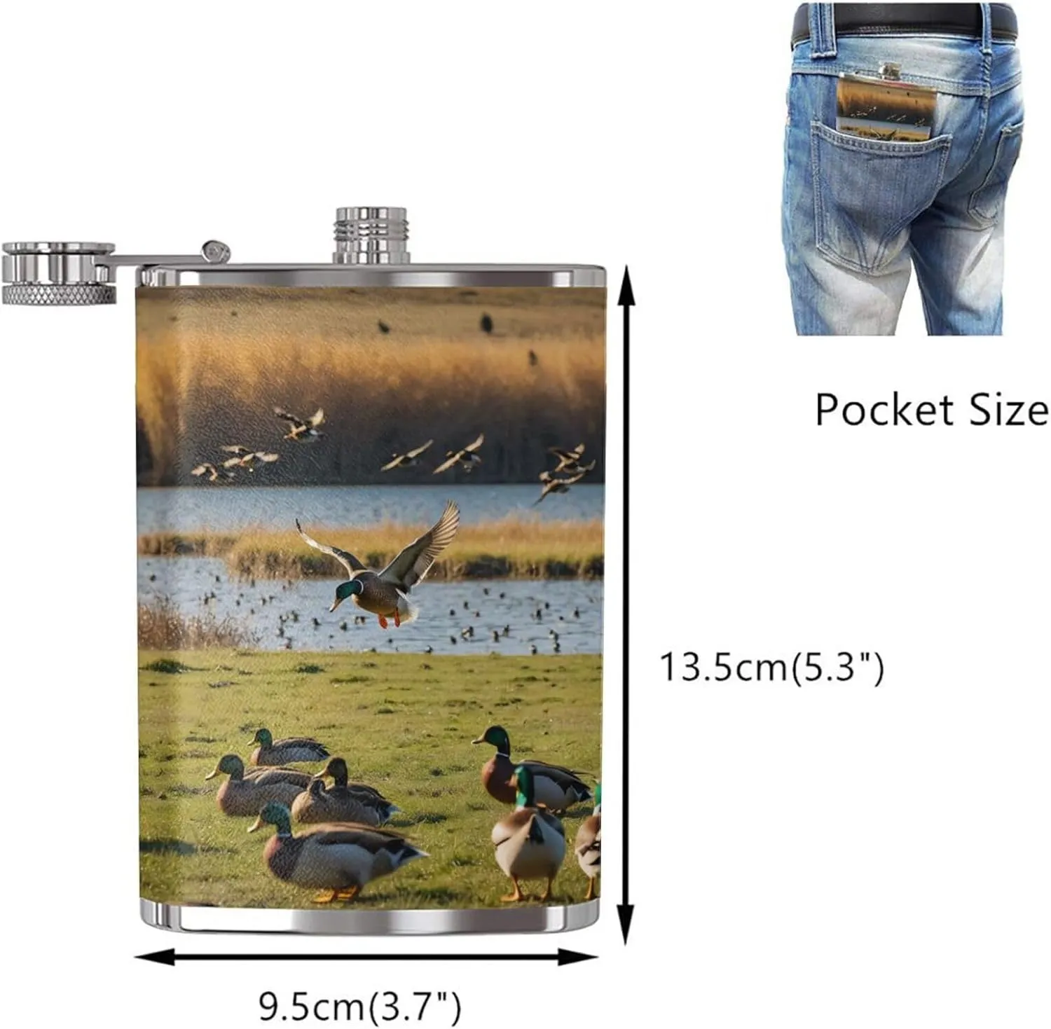 Mallard Ducks Portable Stainless Steel Small Flagon, Outdoor Flat Pocket Liquor Flask Wine Pot Hip Flask
