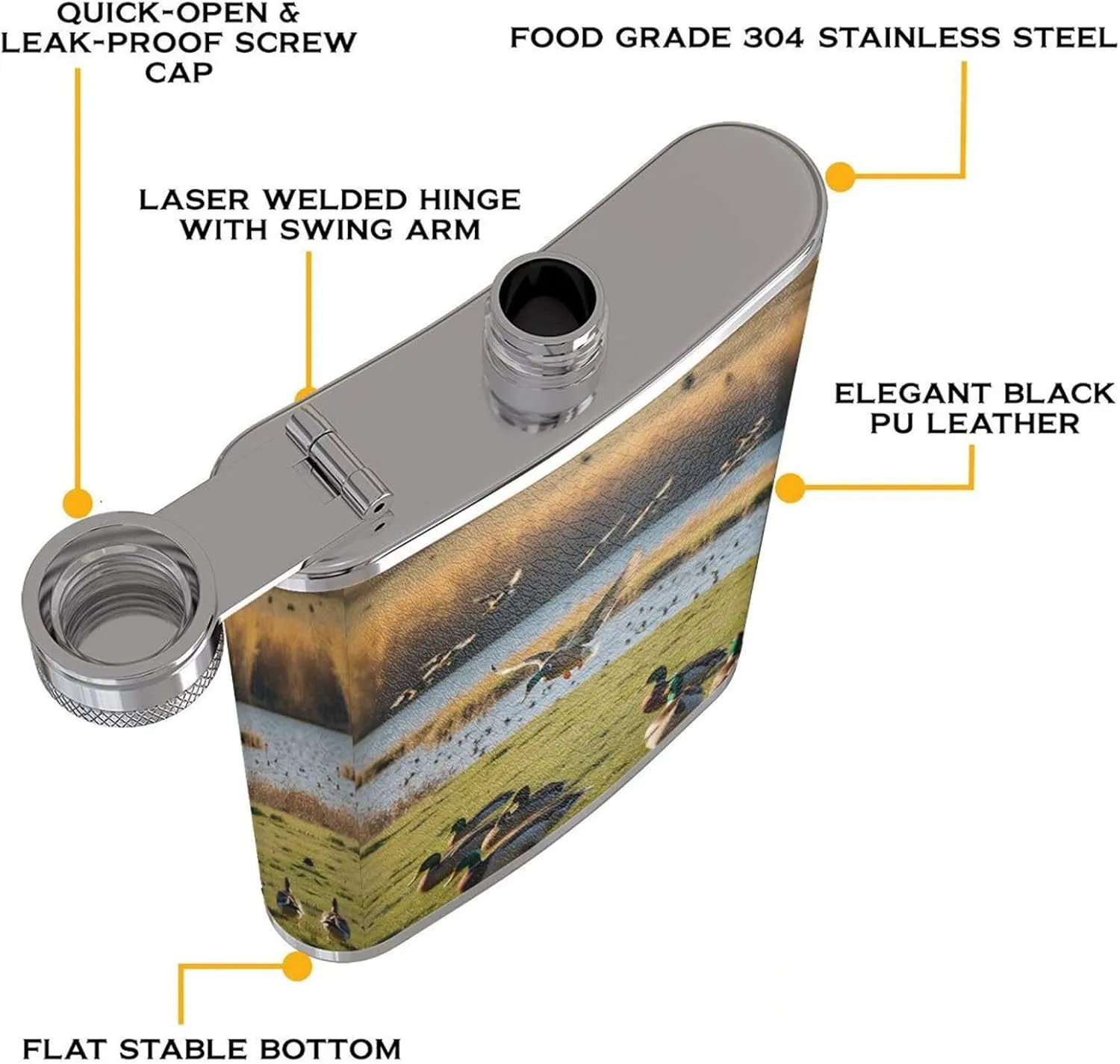 Mallard Ducks Portable Stainless Steel Small Flagon, Outdoor Flat Pocket Liquor Flask Wine Pot Hip Flask
