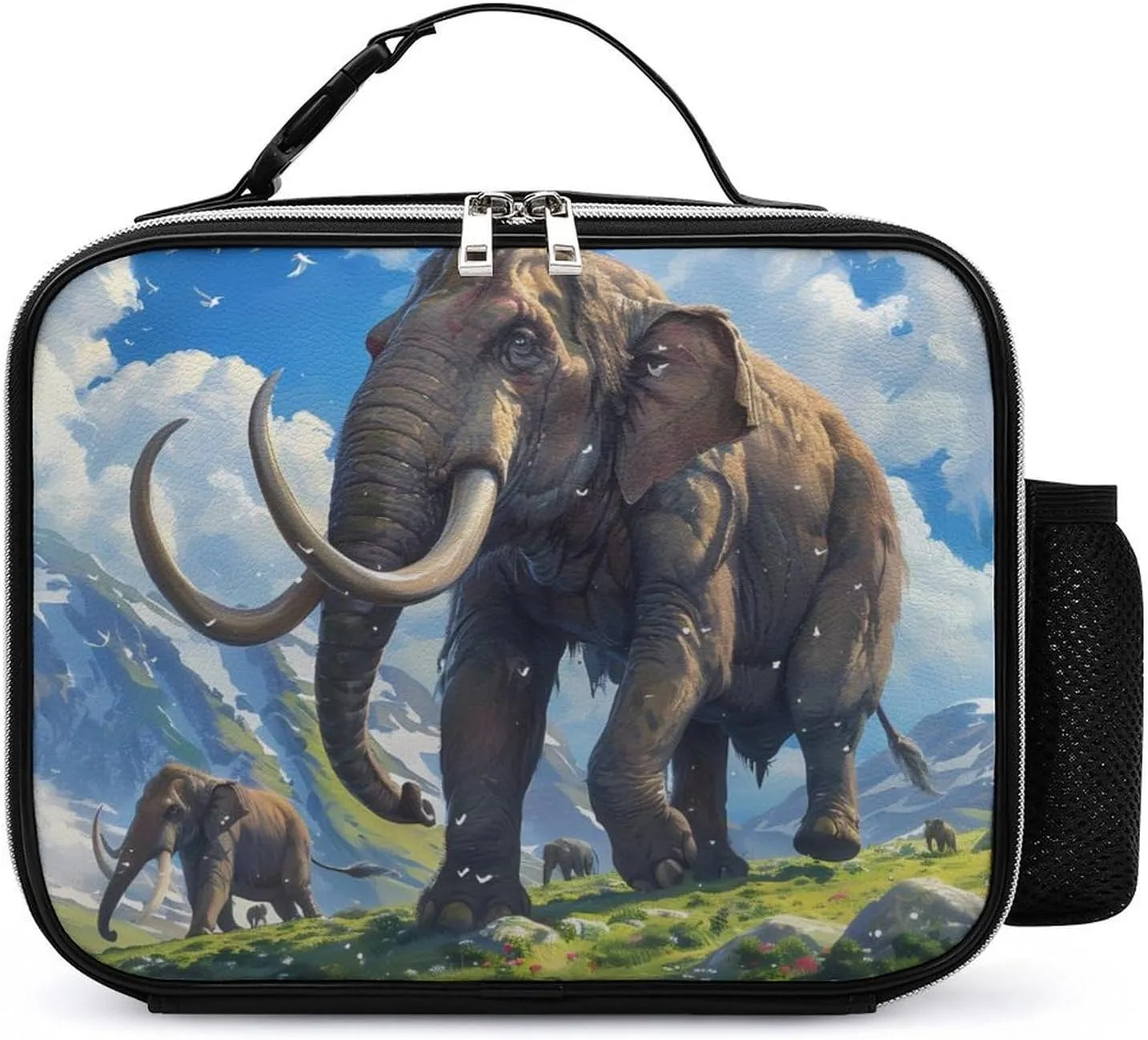 Mammoth Family Oil Painting Insulated Lunch Box Reusable Lunch Bag Lunch Tote Bag for Travel Work Picnic