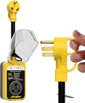 Marsflex Rv Surge Protector, 30amp Rv Circuit Analyzer, 10000 Joules Surge Protection with Waterproof Cover, LED Display, rv Voltage Protector for Camper, Travel Trailers, Motorboat, Yellow