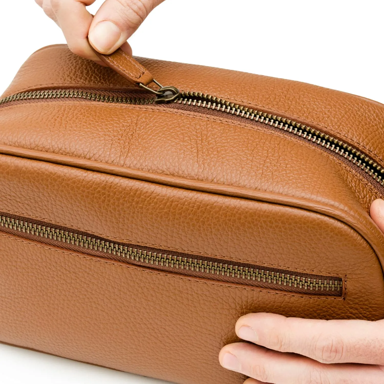 Maruse Italian Leather Toiletry Travel Bag with 2 Zippered Closures for Men and Women, Handmade in Italy, Rope