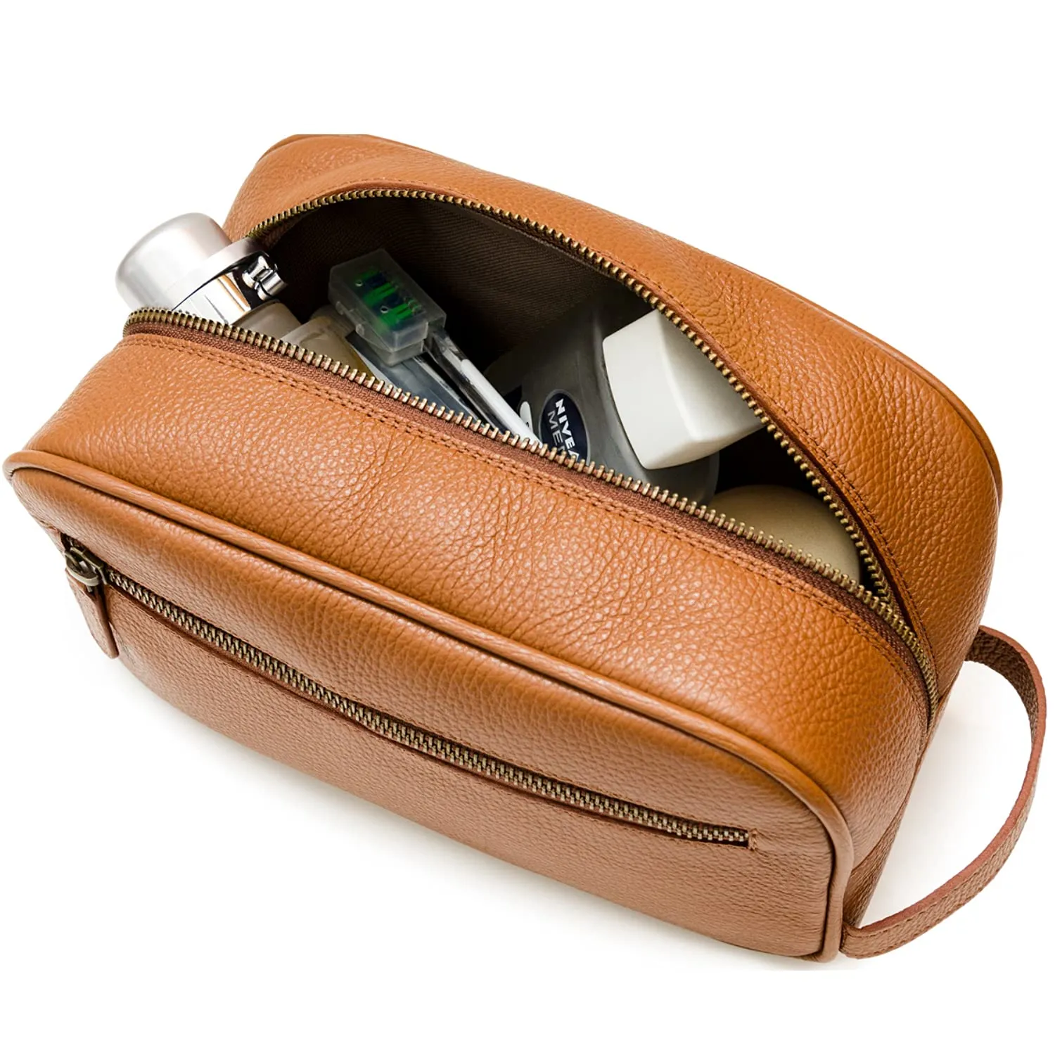 Maruse Italian Leather Toiletry Travel Bag with 2 Zippered Closures for Men and Women, Handmade in Italy, Rope