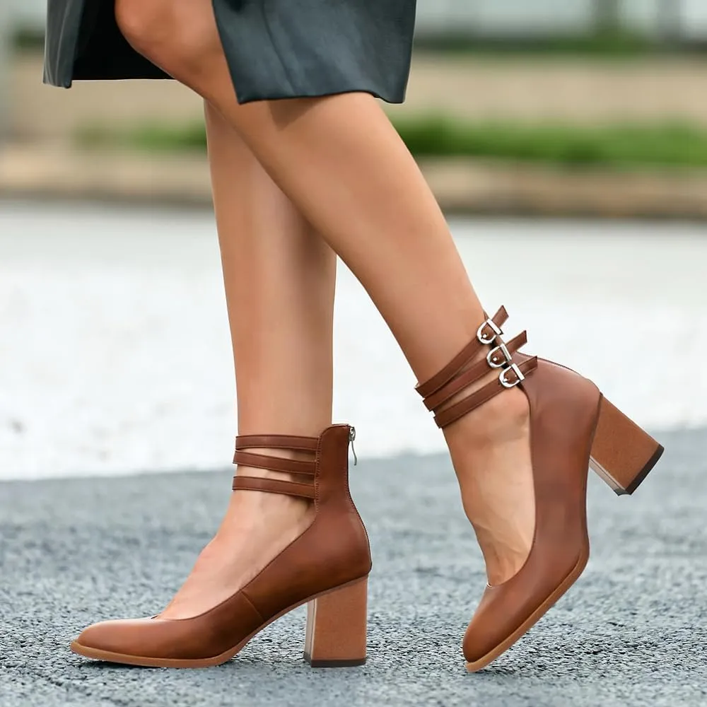 Mary Jane Shoe Women Heels Chunky Block Heel Close Round Toe Pumps Shoes with Ankle Strap Dress Party Shoes