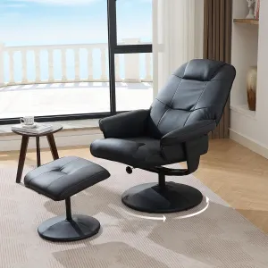 Massage Swivel Stressless Recliner with Ottoman - Swivel Reclining Chair with Ottoman & 360° Rotation & Manual Design, Faux Leather Recliner Chairs for Adults, Massage Chair Recliner for Den (Black)