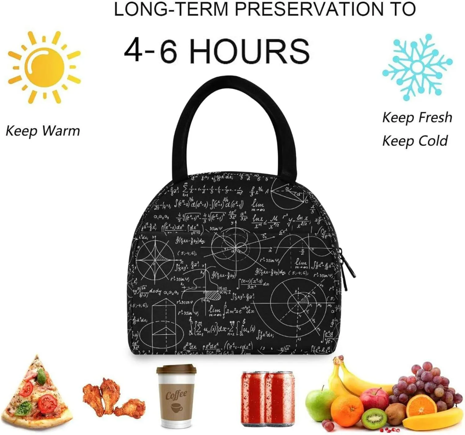 Math Formulas Calculations Pattern Insulated Lunch Tote Bag, Reusable Multi-Pocket Container Cooler Bag for Women&Men School Work Picnic Outdoor Travel