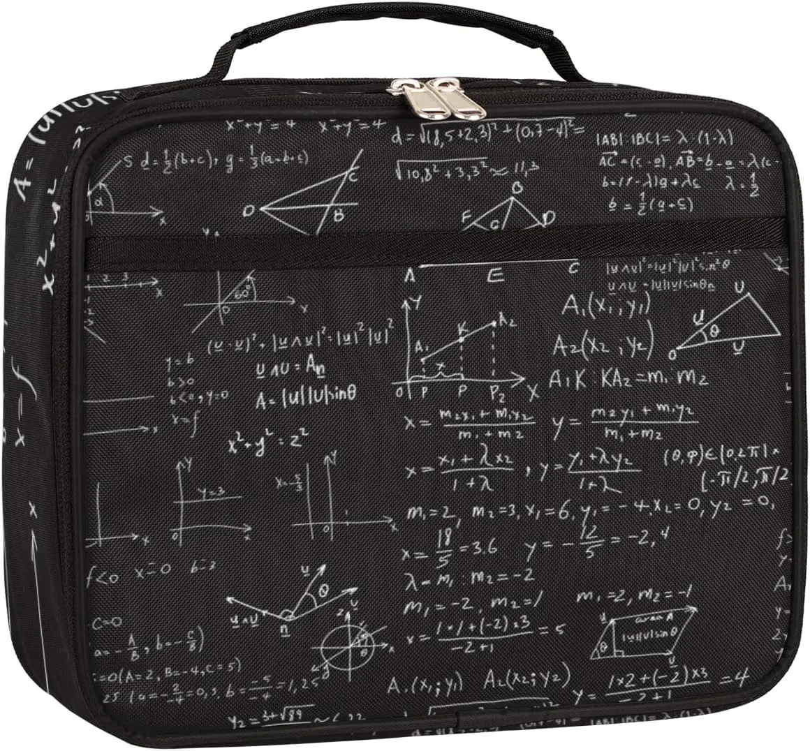 Mathematical Formula Portable Handle Lunch Bag Calculation Formula Reusable Lunchbox Tote Bag with Front Pocket for Women Men School Work Hiking Picnic