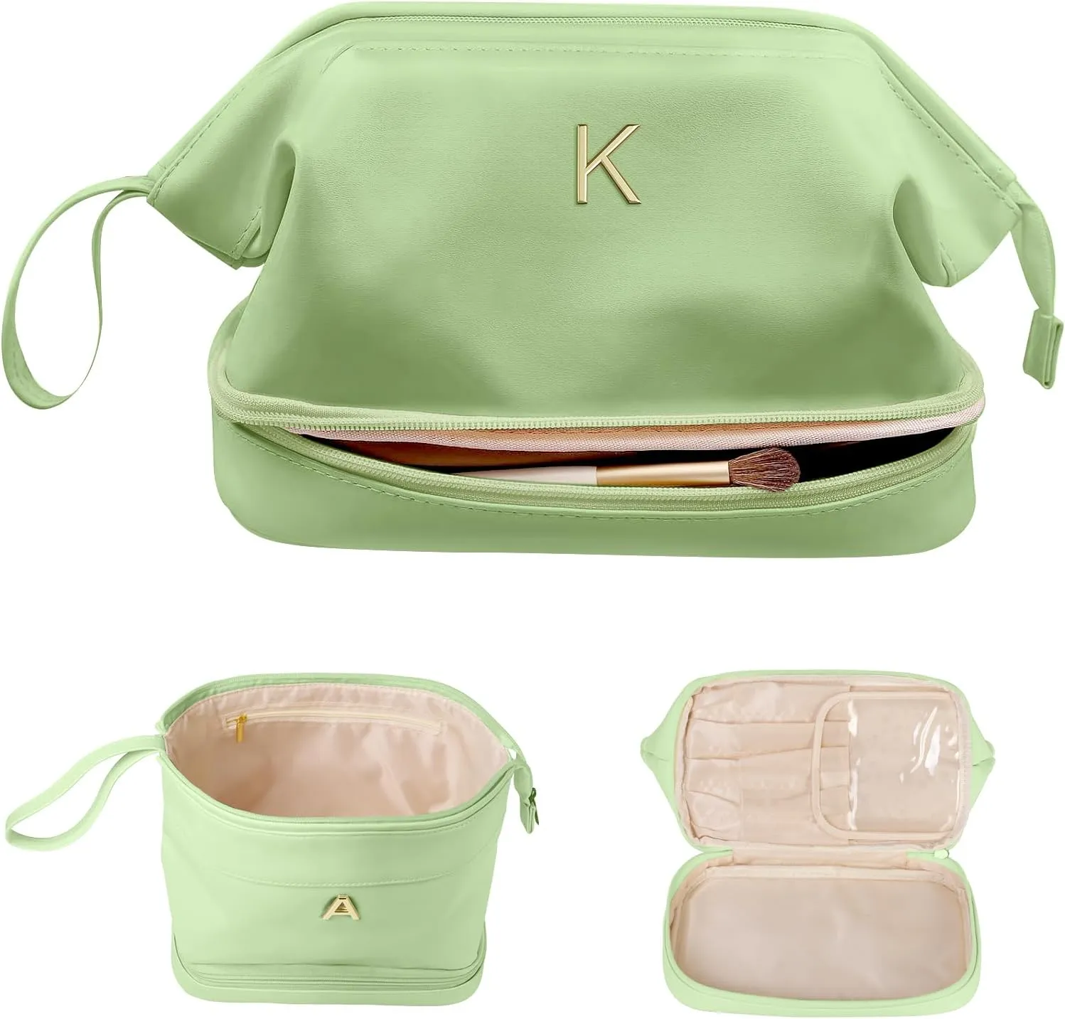 Matron of Honor Gifts, Initial Large Makeup Bag, Bride To Be Gifts, Double Layer Cosmetic Bag, Waterproof PU Travel Toiletry Bag for Bachelorette Party Women Wedding Bridal, Bride Gifts